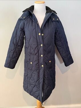 Women’s Jcrew Ellington StoweNavy Quilted Puffer Coat with Gold Snaps XXs